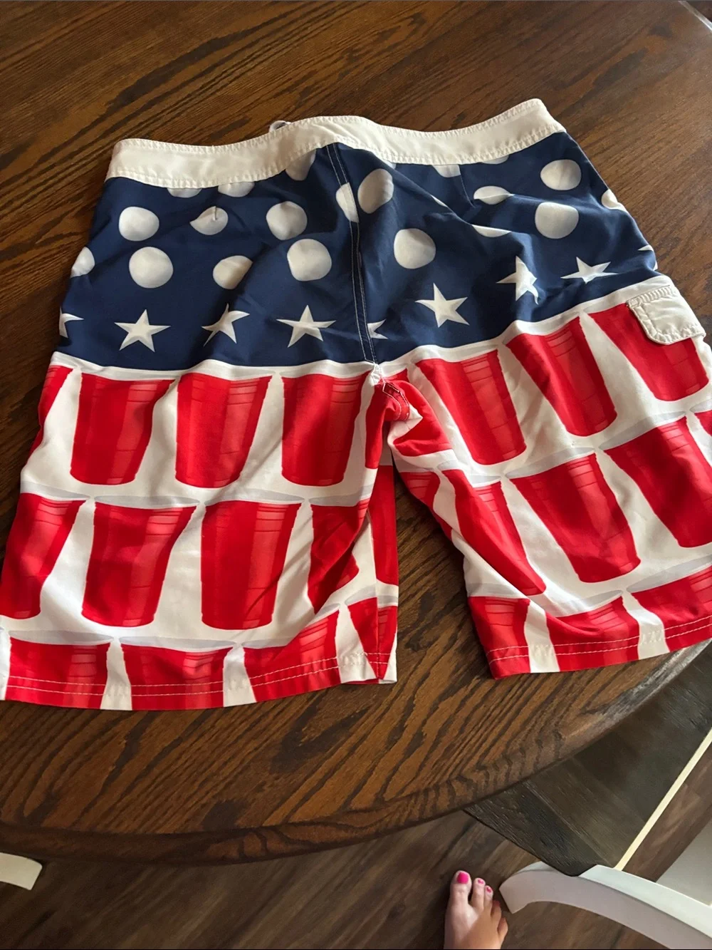 CARBON Men's Red SOLO cup, White & Blue Patriotic Swim Trunks